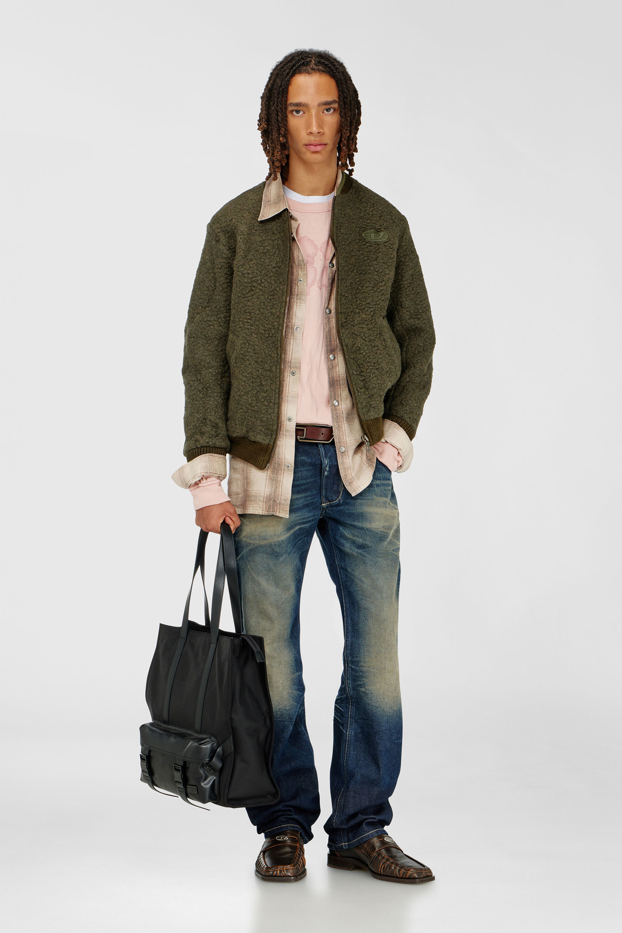 Whool mix bomber jacket with ribbed trims