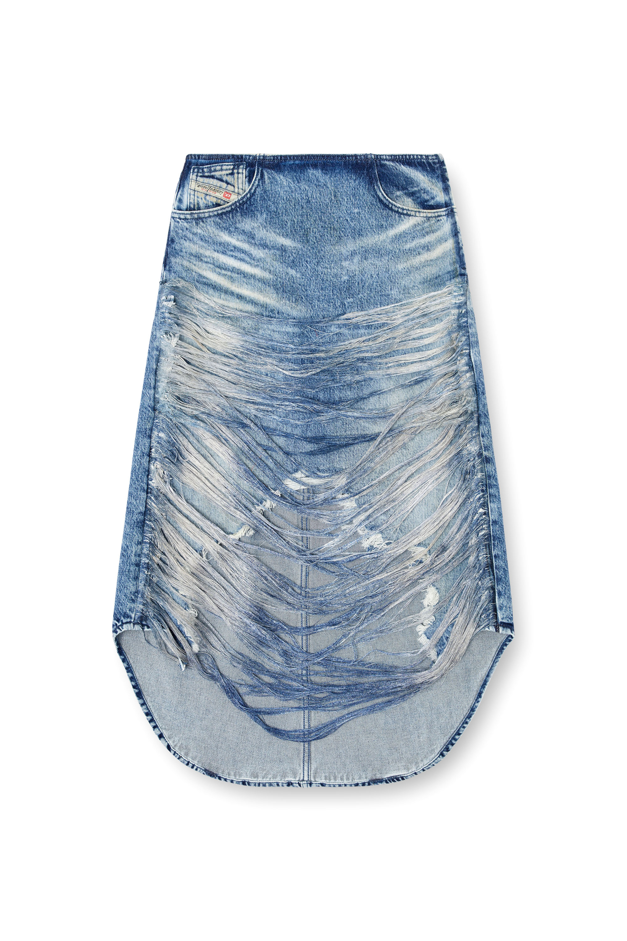 Diesel - DE-PLUMY-FSG, Woman's Midi skirt in distressed fringed denim in Medium blue - 2
