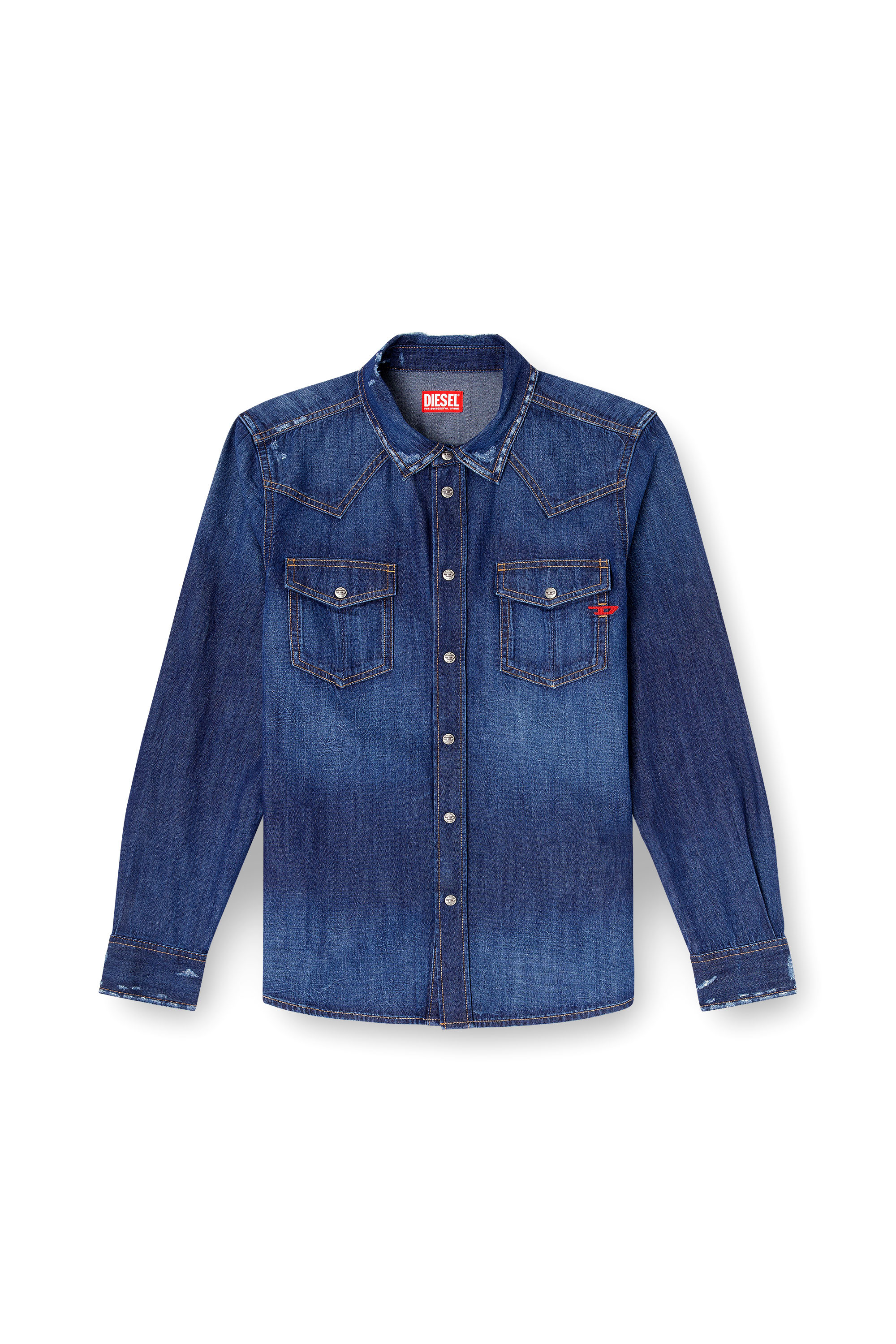 Diesel - D-VEGA, Man's Denim shirt with patch pockets in Blue - 2