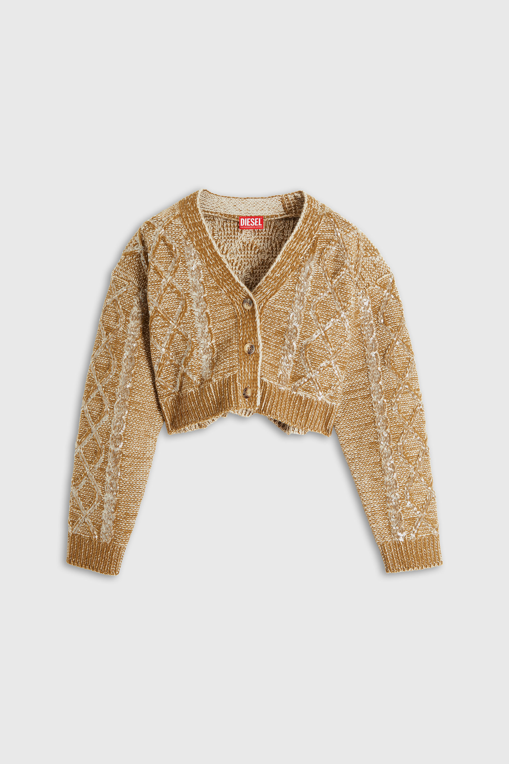 Diesel - M-BRAKY, Woman's Cable-knit wool cardigan with sequins in Gold - 2