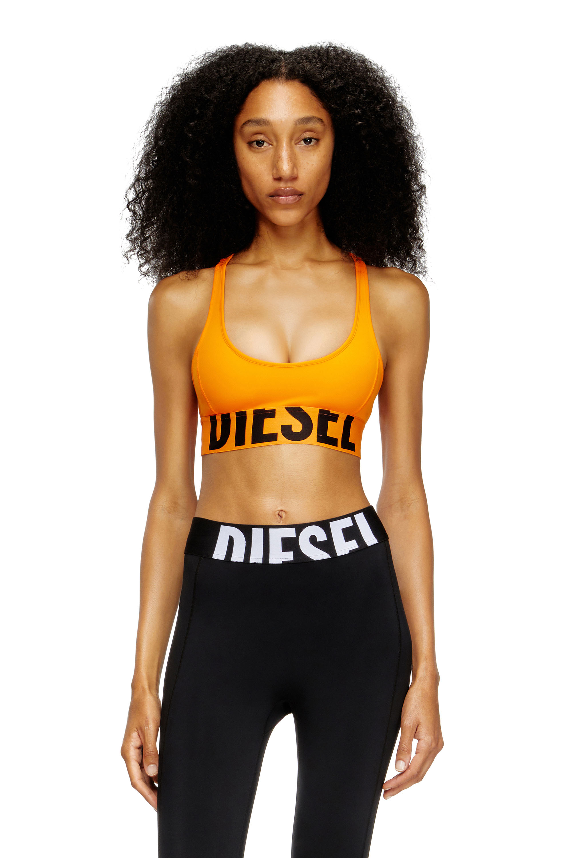 Diesel - ALLISON-D-POP, Woman's Microfibre sports bra with cut-off logo in Orange - 3