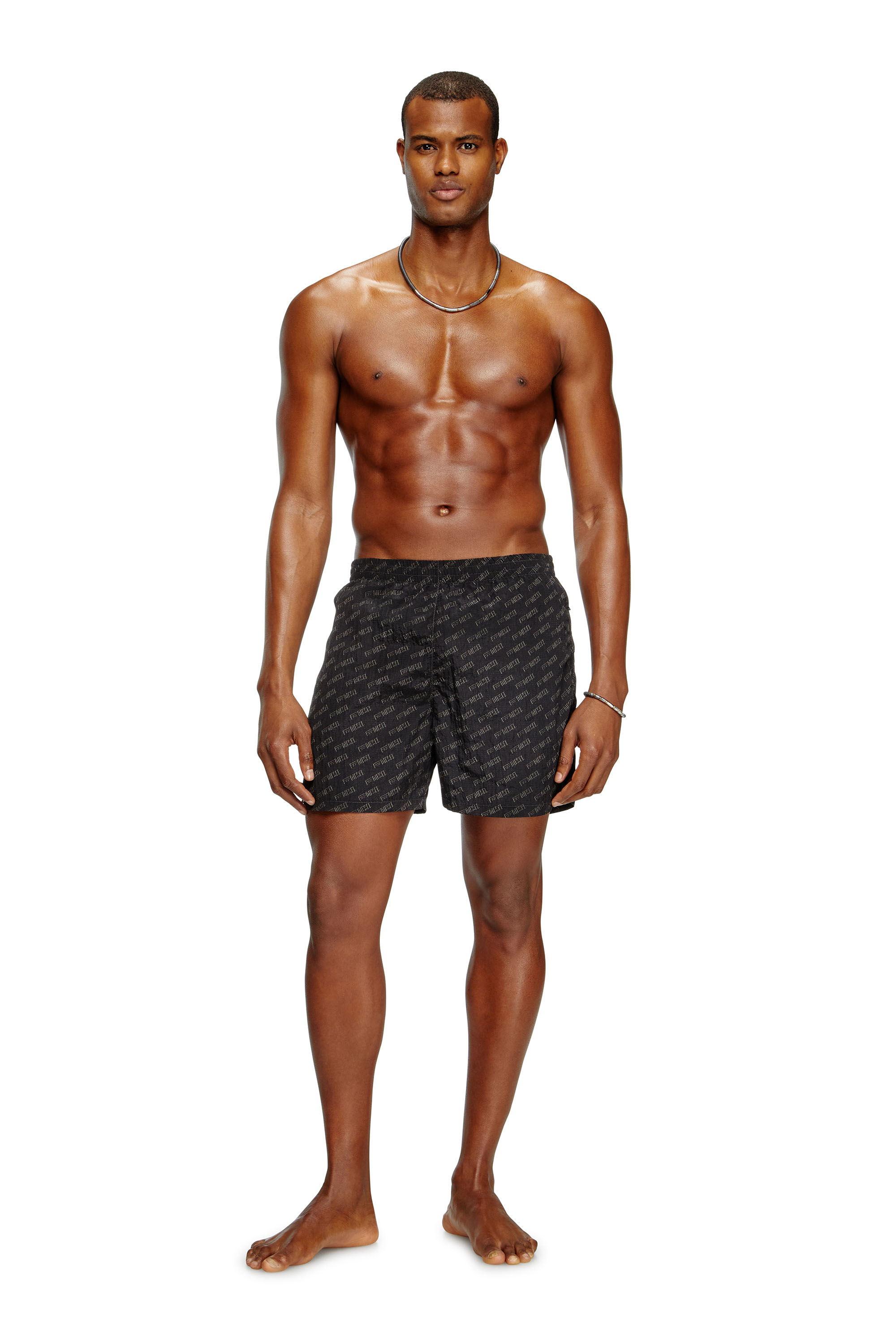 Diesel - DANIEL-41-MONO-UTLT, Man's Mid-length swim shorts with all-over logo in Black - 2