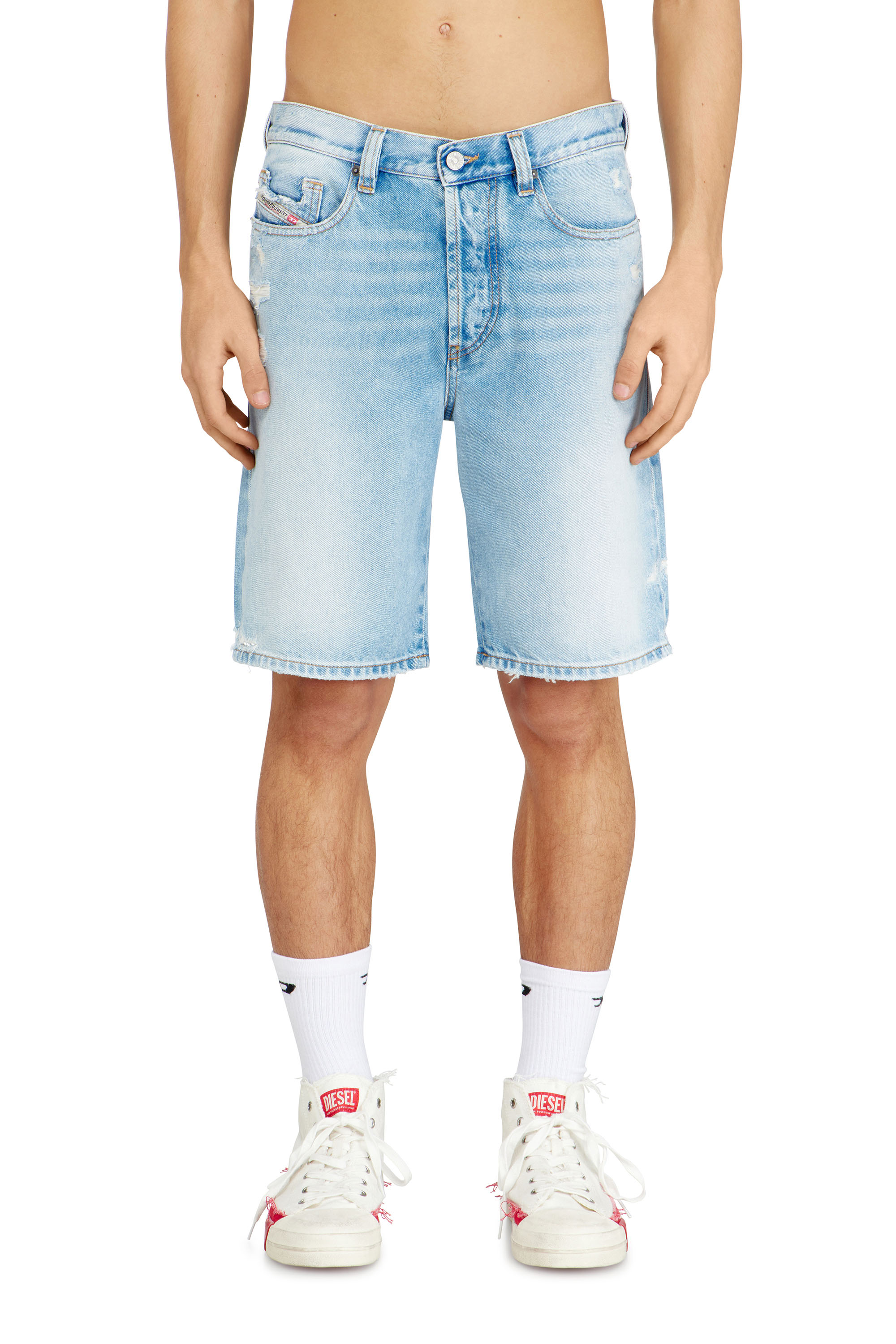 Diesel - REGULAR-SHORT, Man's Shorts in destroyed denim in Light Blue - 2