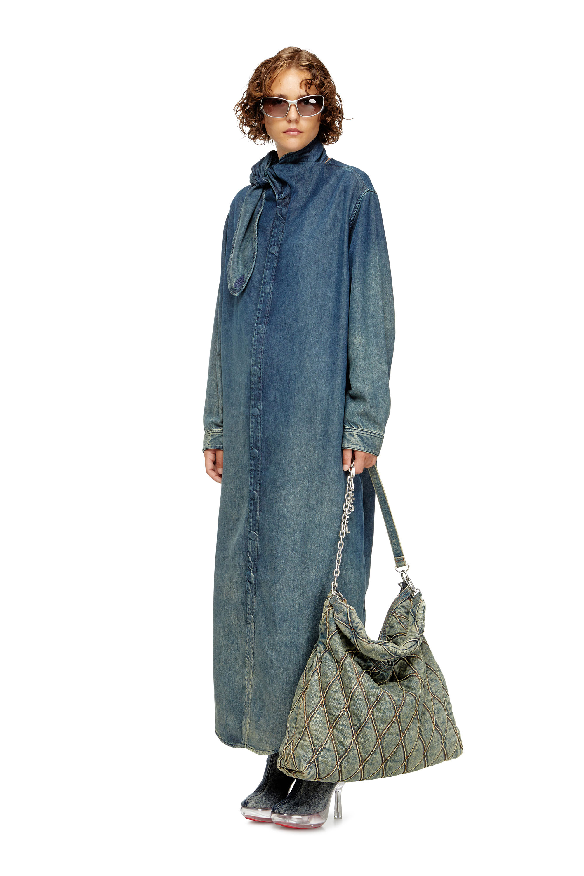 Diesel - D-LAKE PLATFORM MIDB ZIP  STRETCH, Woman's D-Lake-Platform ankle boots in denim and plexiglass in Medium blue - 2