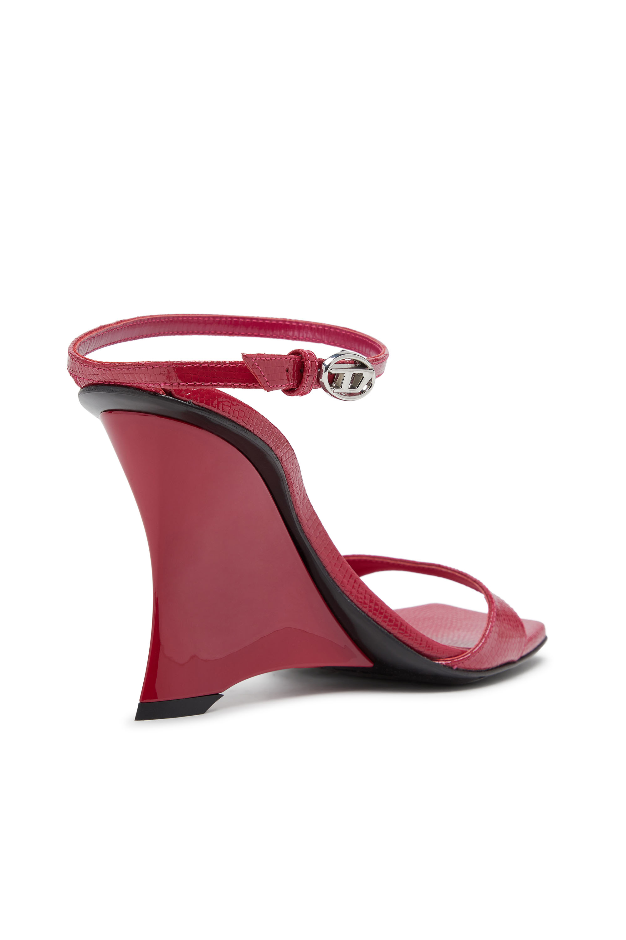 Diesel - D-AMBER SANDAL WEDGE, Woman's D-Amber-Wedge sandals in lizard-effect leather in Pink - 4