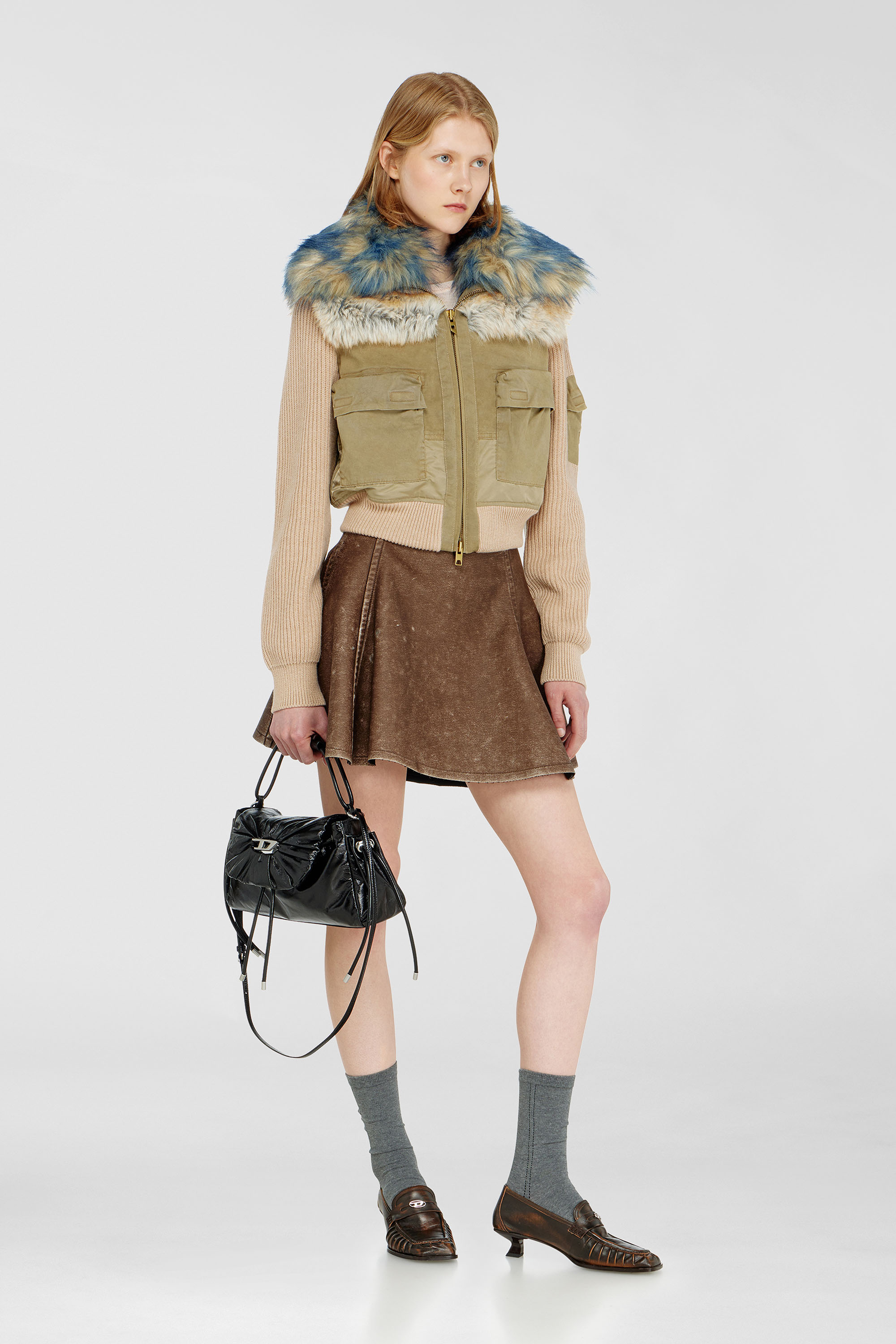 Diesel - G-USTAV, Woman's Bomber jacket with rib-knit and plush trims in Beige - 1