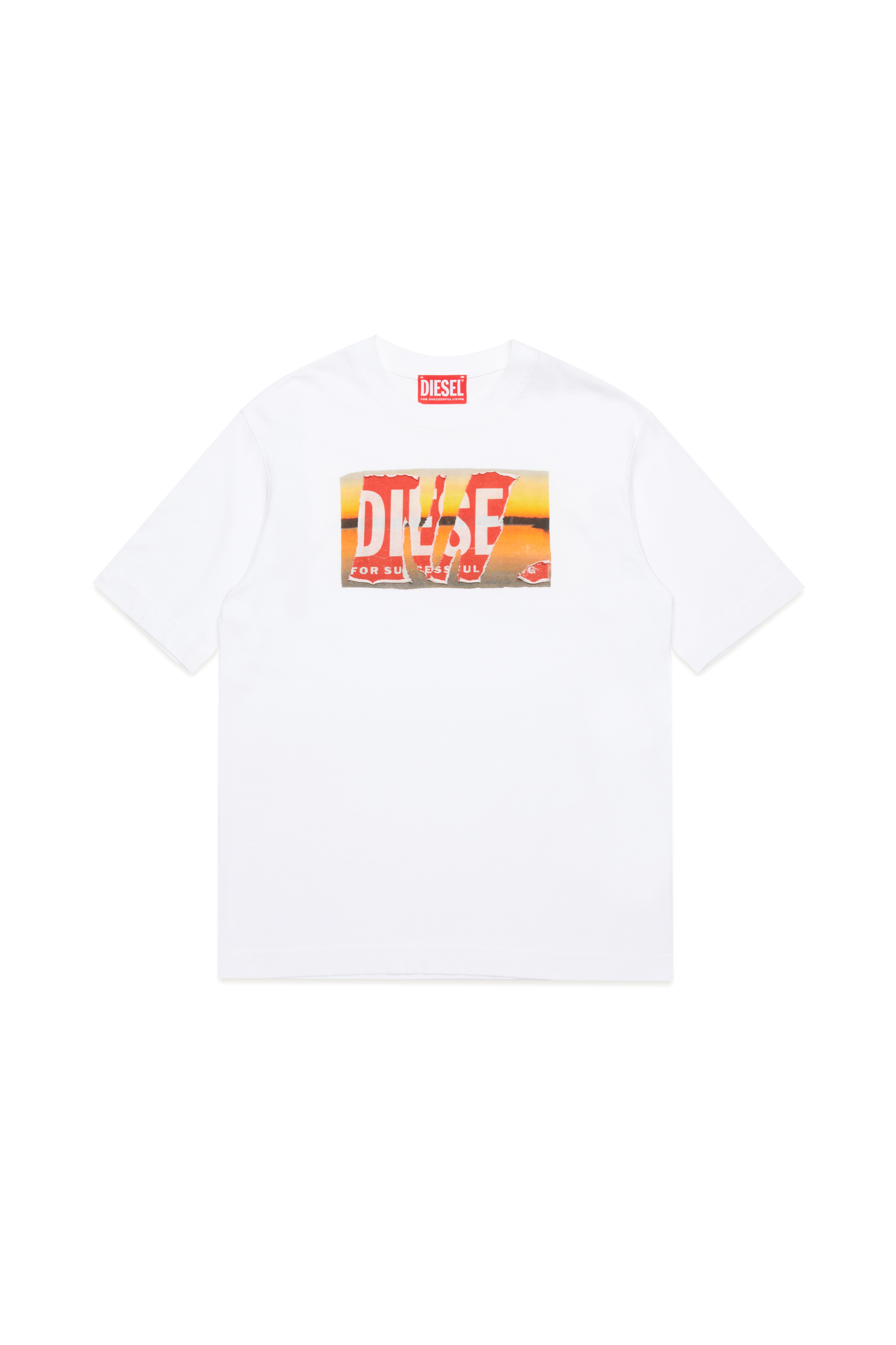 Diesel - TWASHPOFFL1 OVER, Man's T-shirt with peel-off logo and print in White - 1