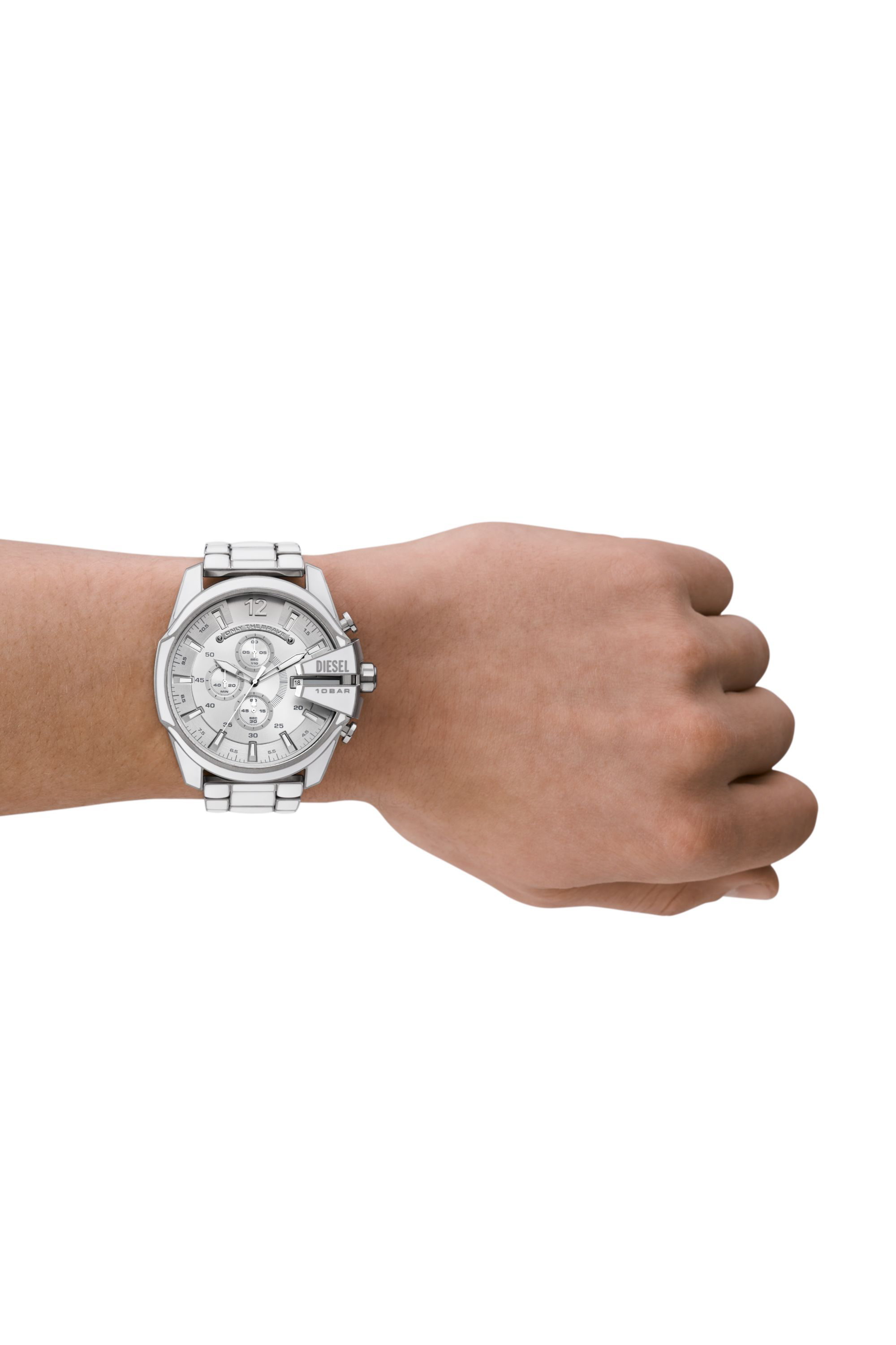 Diesel - DZ4660, Man Mega Chief white and stainless steel watch in Silver - Image 4