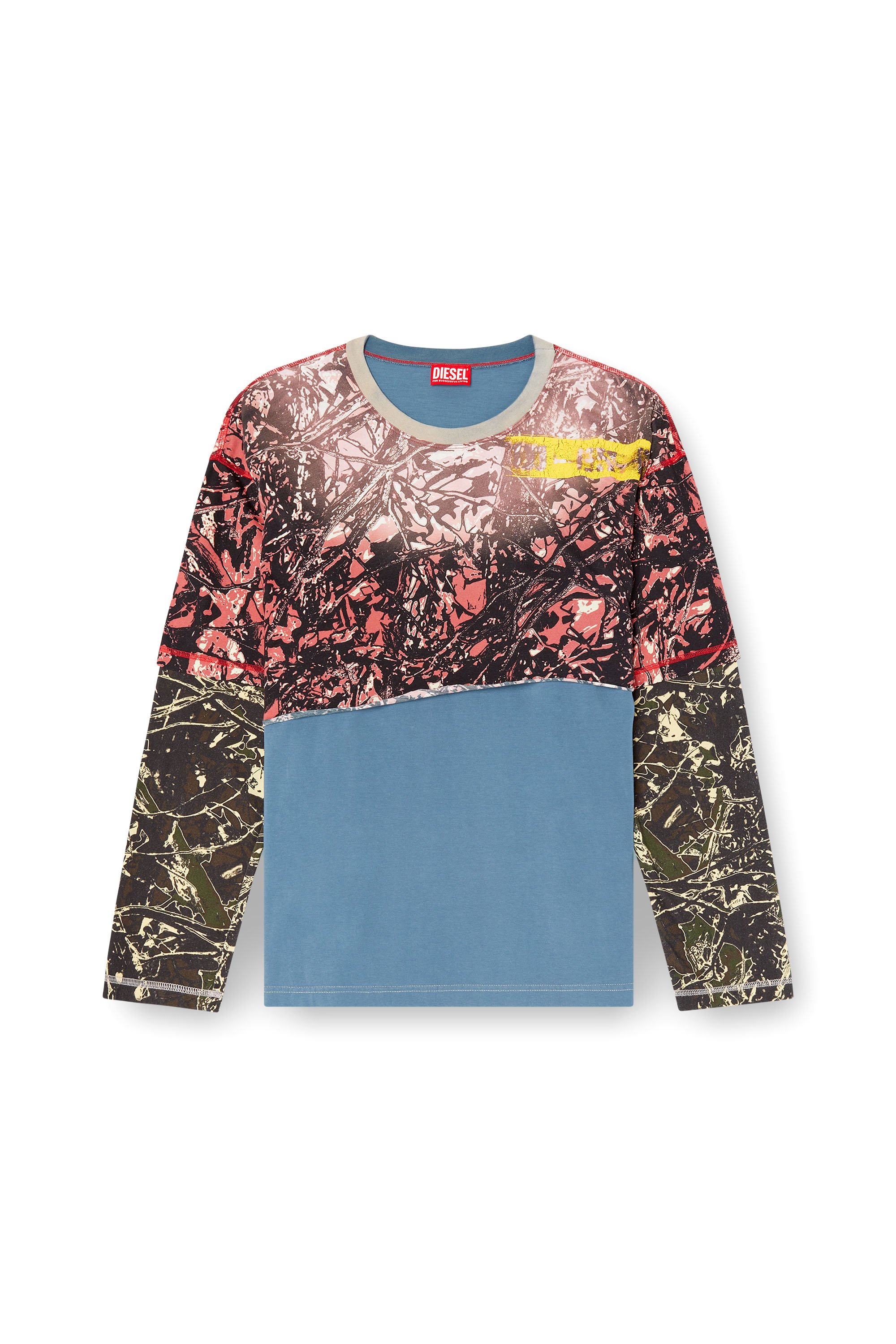 Diesel - T-BESH-CAMOU, Man's Layered T-shirt with camo motif in Blue/Pink - 3