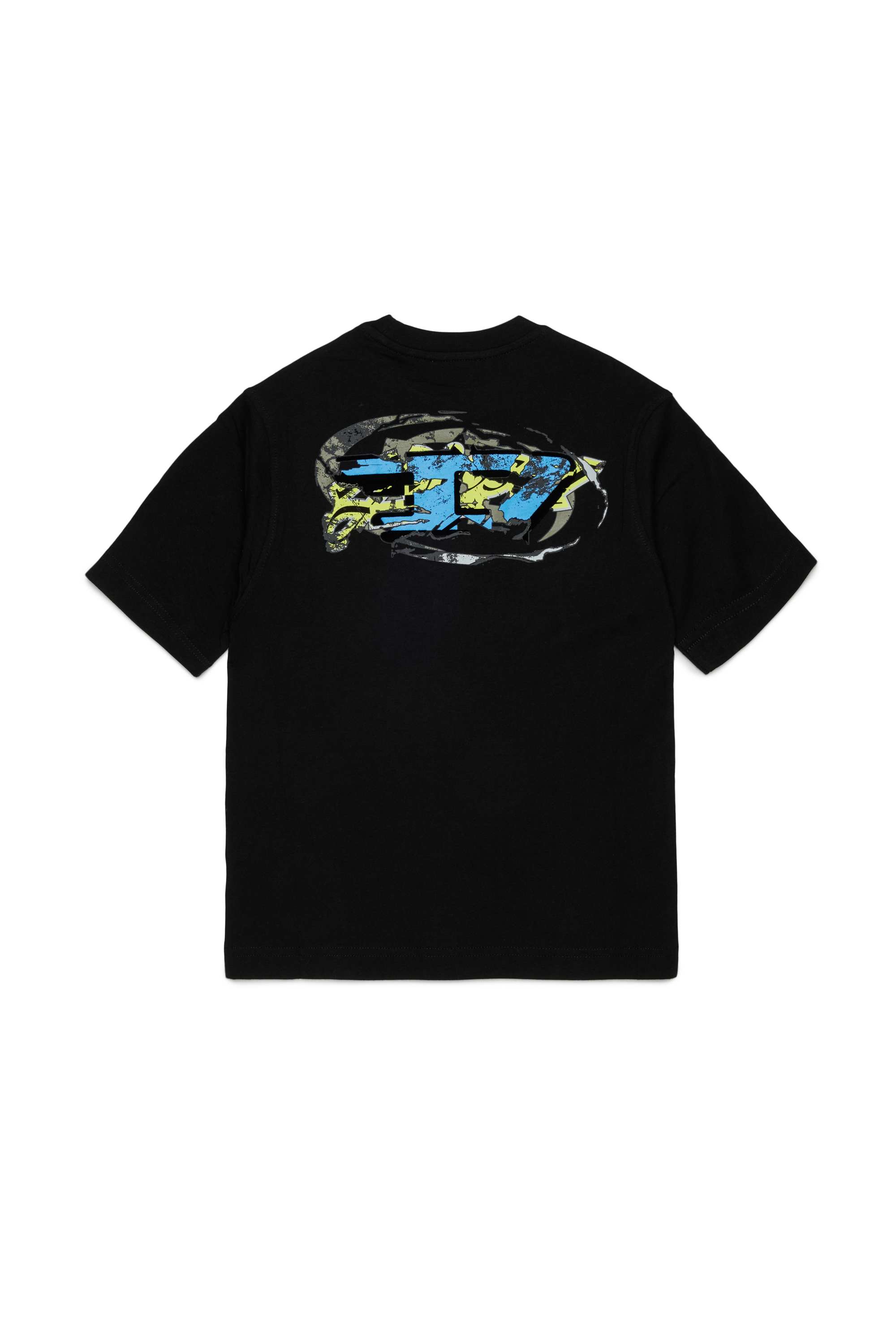 Diesel - TSCRAP OVER, Man's T-shirt with Oval D embroidery and flock print in Black - 2