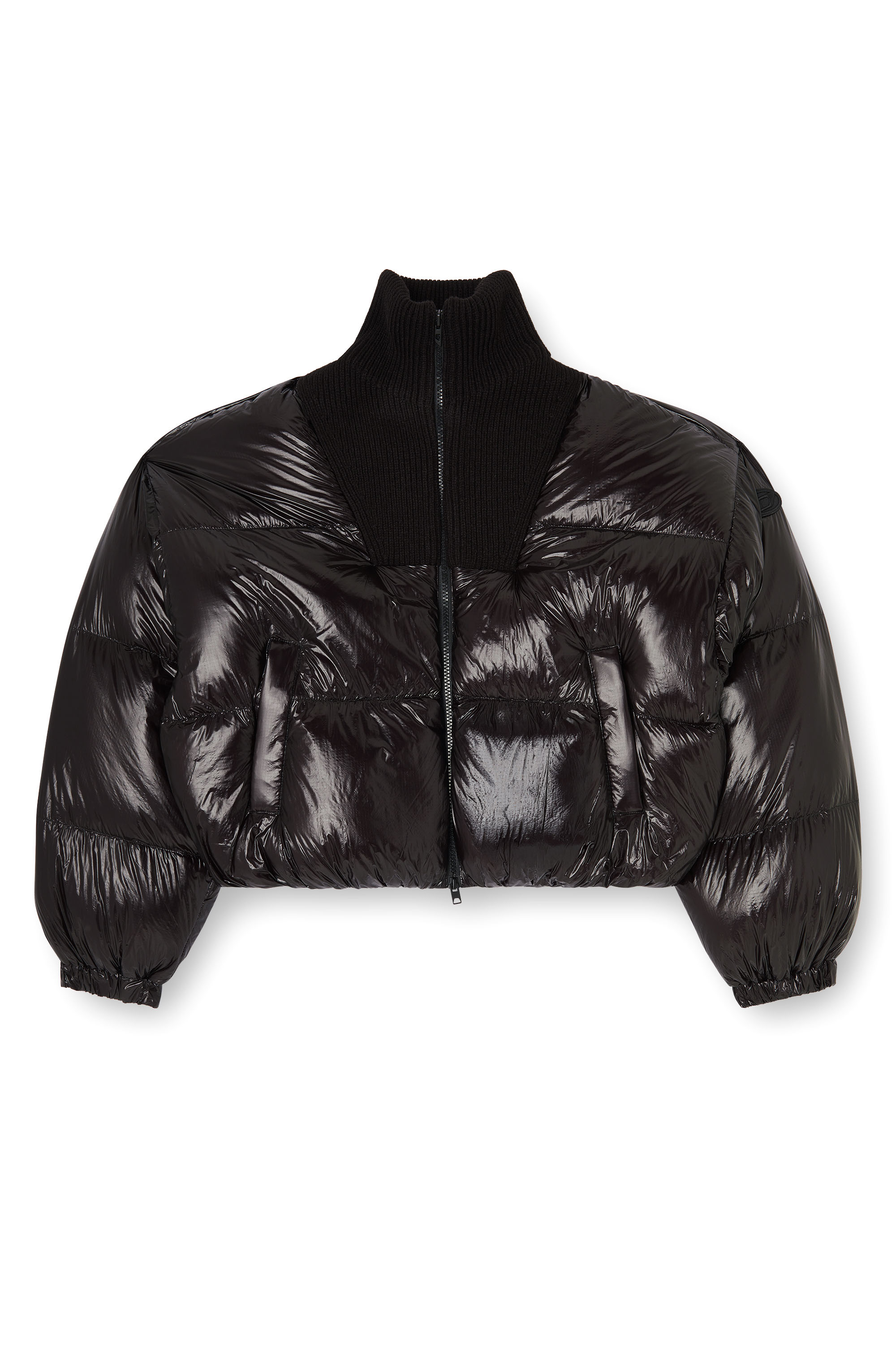 Diesel - W-ARRIOR, Woman's Down puffer jacket in ripstop with knitted collar in Black - 2