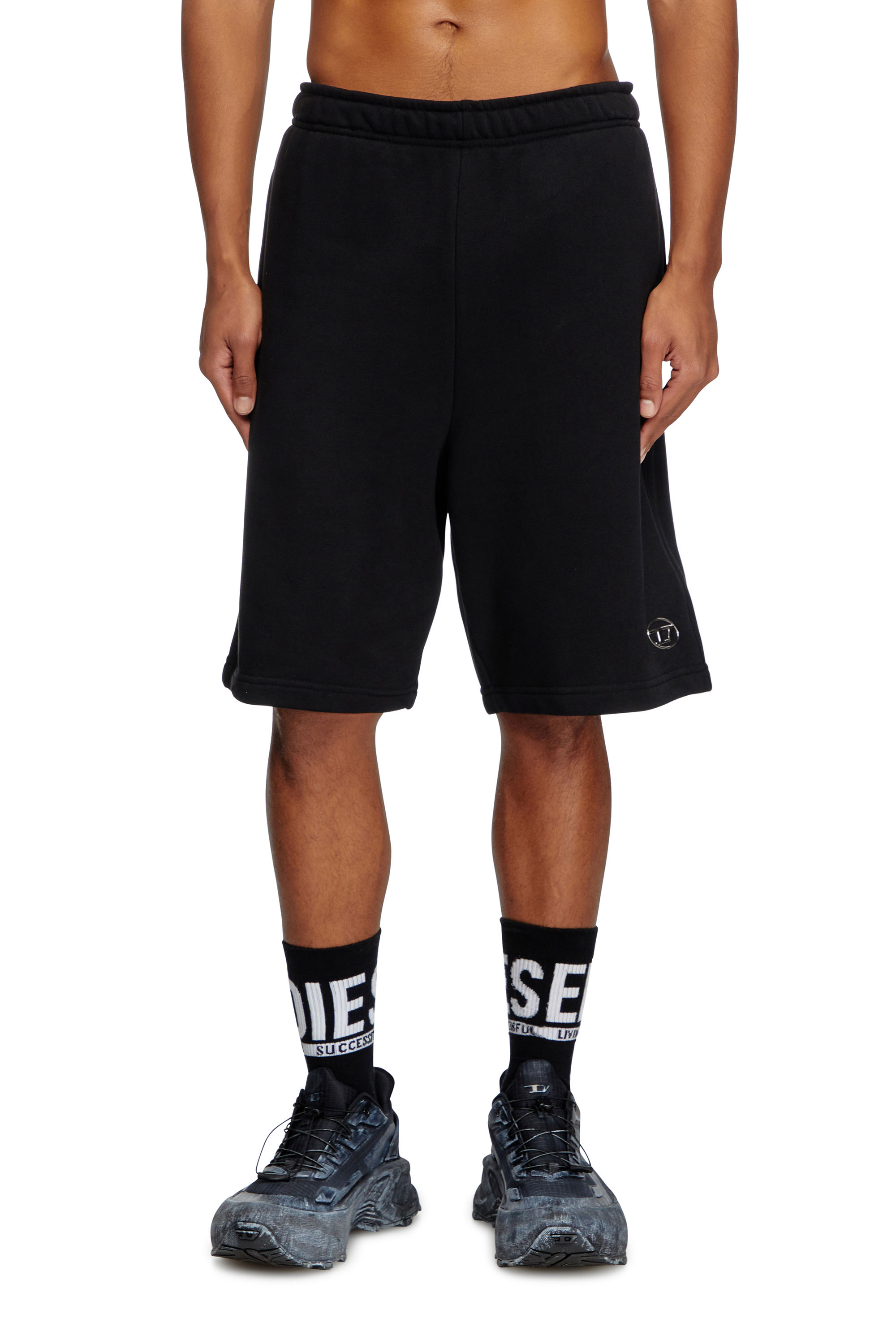 Diesel - P-MARSHY-OD, Man's Sweat shorts with silver Oval D in Black - 1