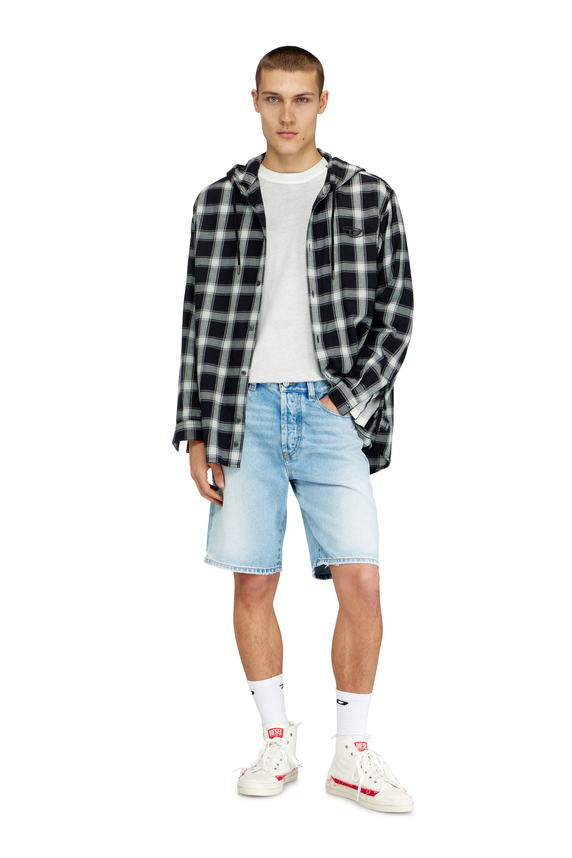 Diesel - REGULAR-SHORT, Man's Shorts in destroyed denim in Light Blue - 1