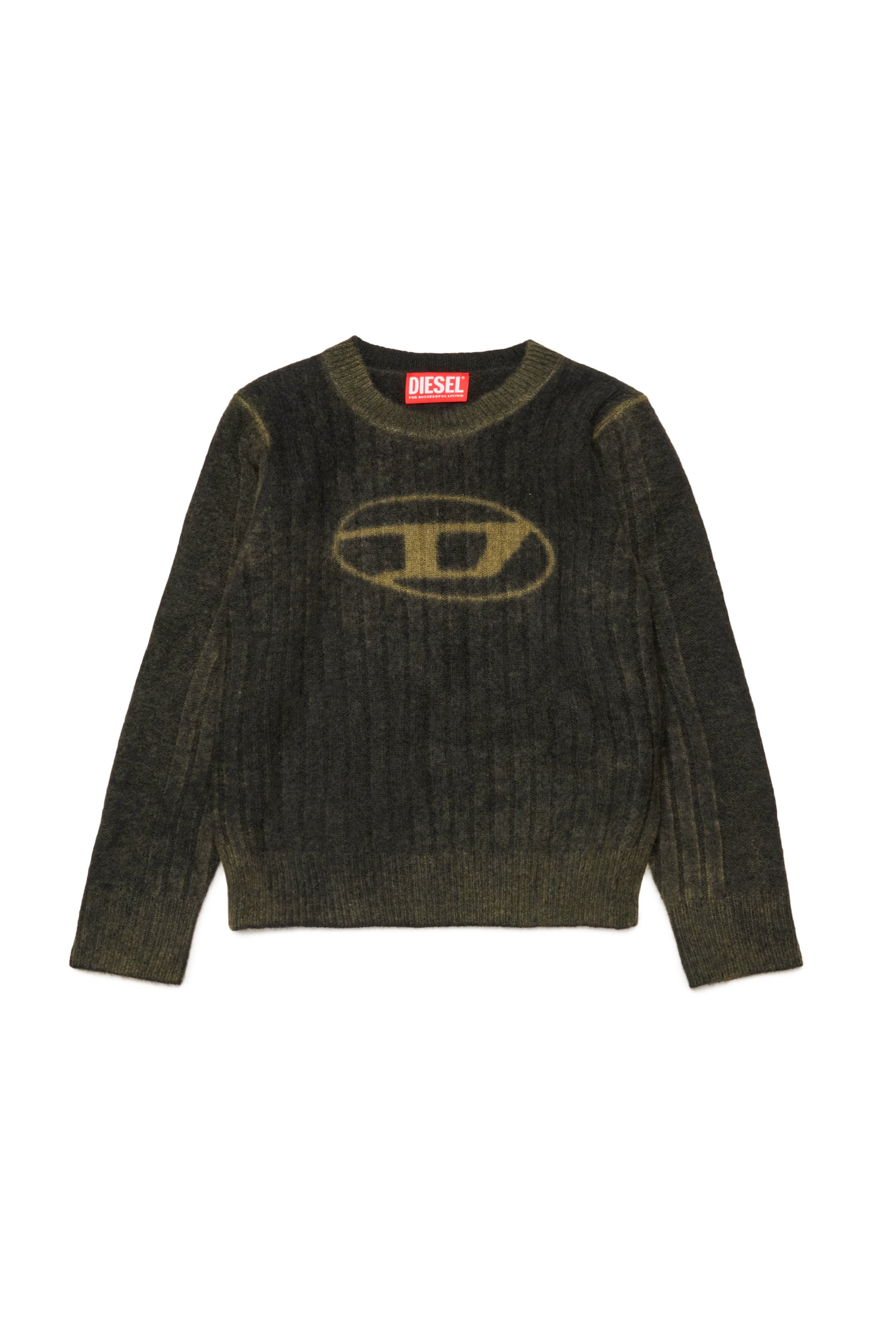 Diesel - KANDELEROD, Man's Treated jumper with Oval D logo in Dark Green - 1