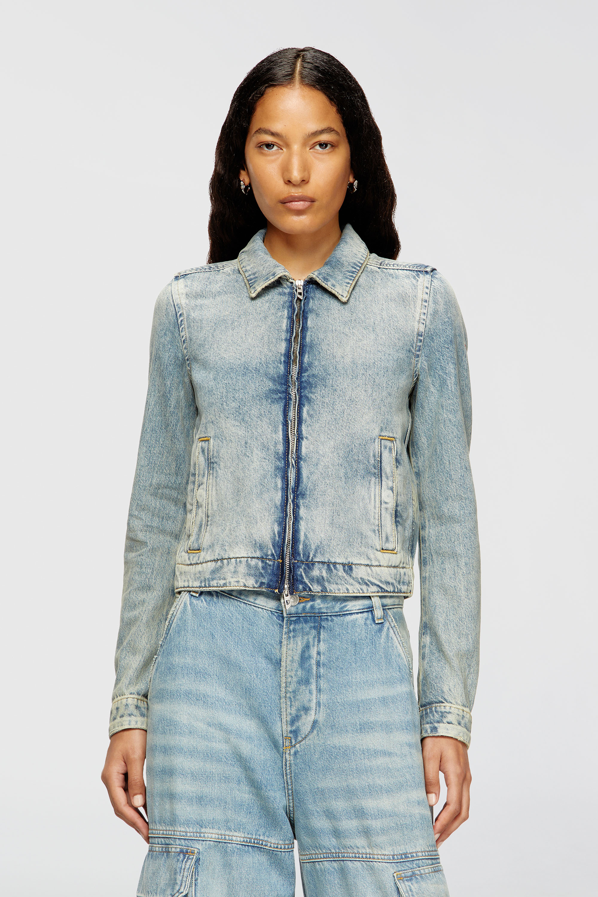 Diesel - DE-CORB, Woman's Jacket in dirt-effect fluid denim in Light Blue - 1