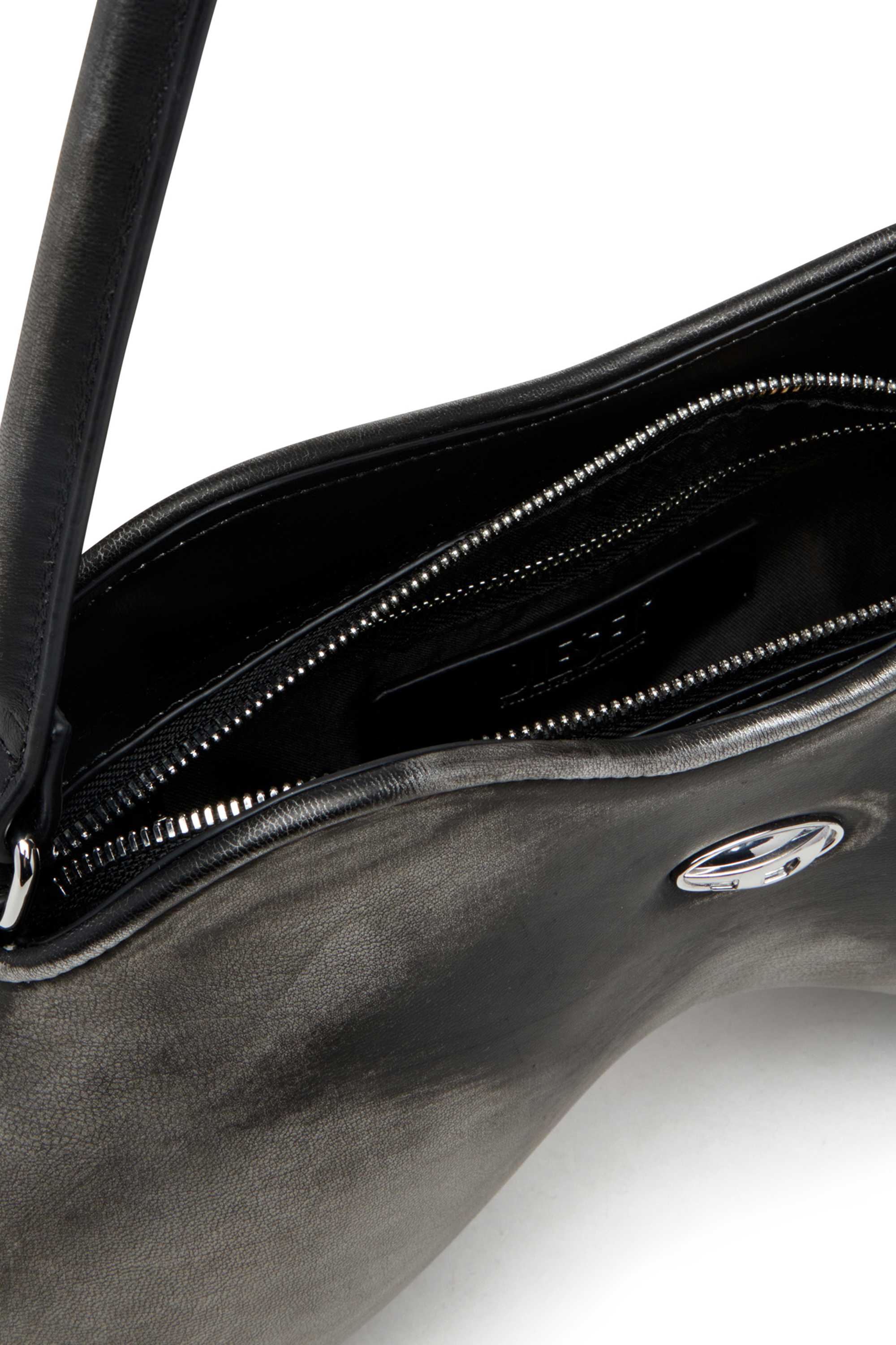 Diesel - DOUBLE-D SHOULDER, Woman's Double-D-Rigid shoulder bag in brushed PU in Black/Silver - 4