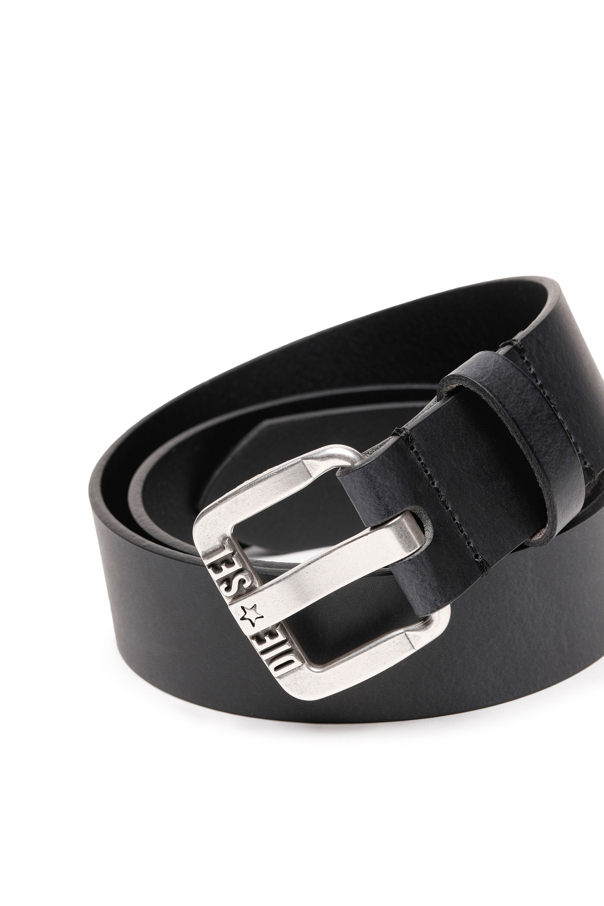 Diesel - B-STAR II, Man's 3.9cm leather belt with metal star logo buckle in Black - 2