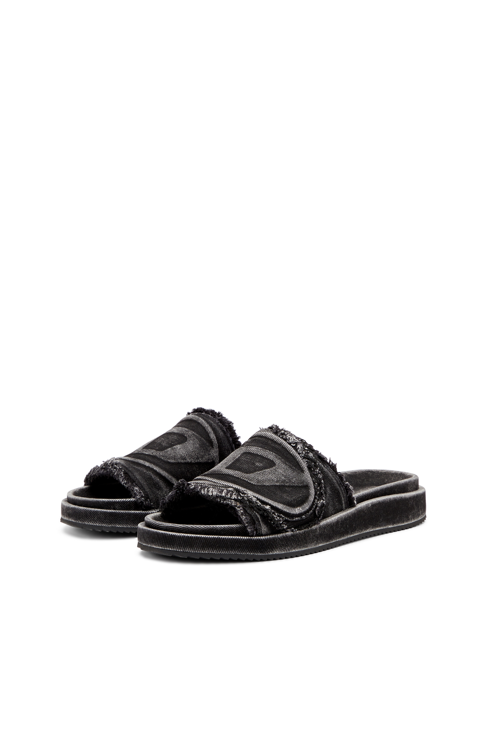 Diesel - SA-SLIDE D OVAL, Unisex's Sa-Slide D-Distressed denim slides in Black - 8