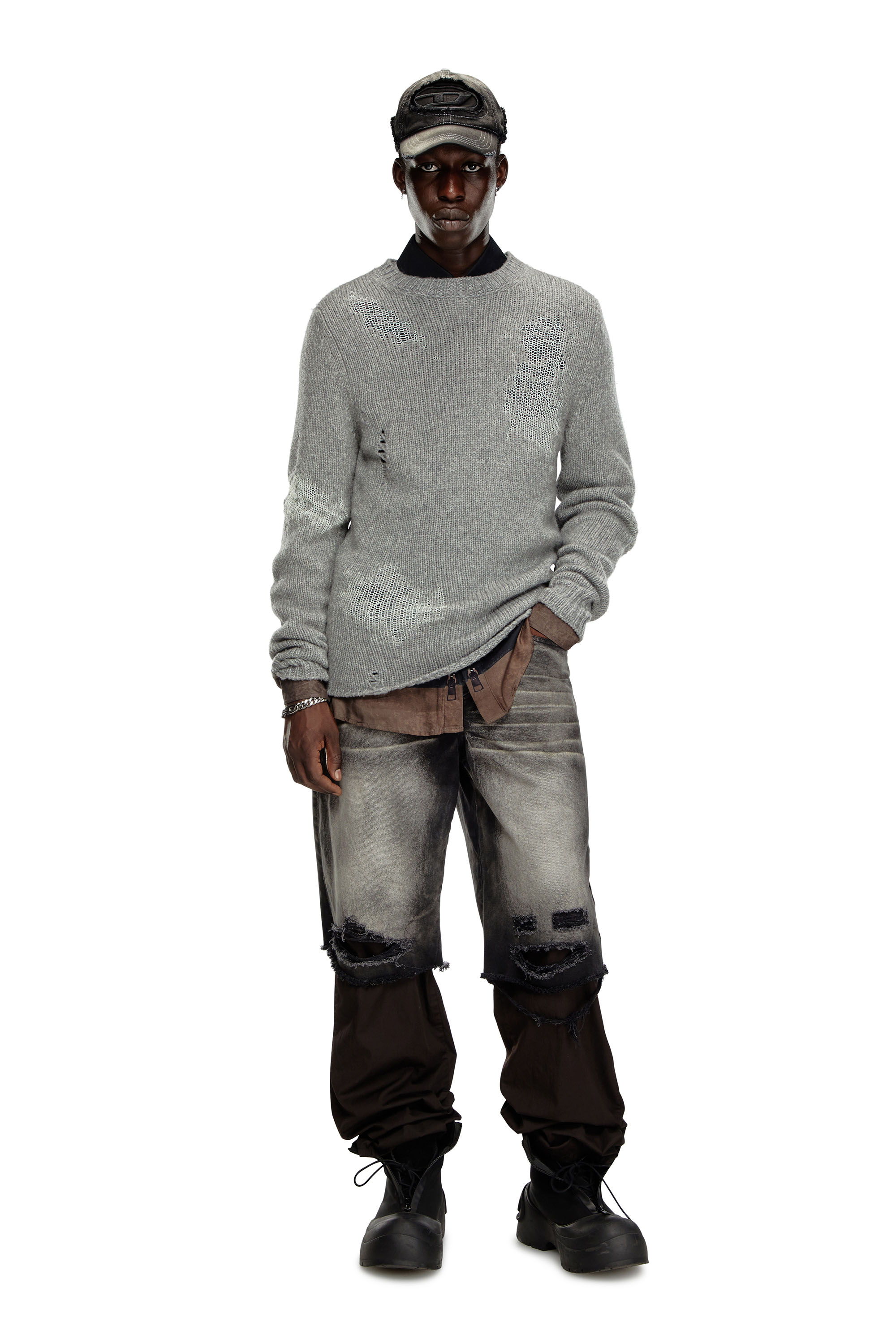 Diesel - K-NORMAN, Man's Distressed jumper in wool blend in Grey - 2