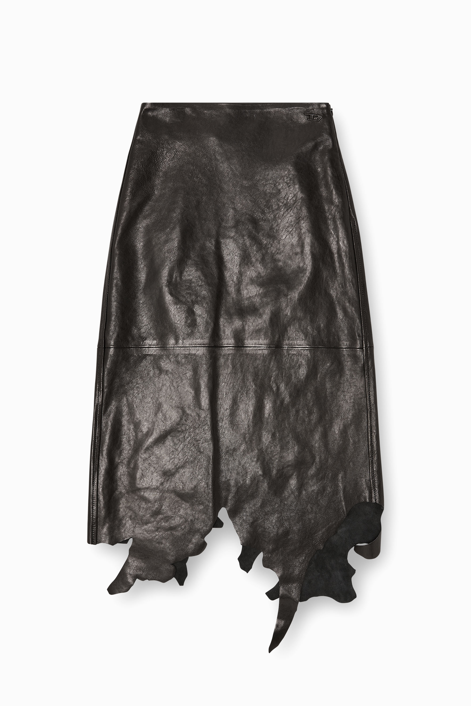 Diesel - L-TORN, Woman's Leather midi skirt with jagged hem in Black - 3
