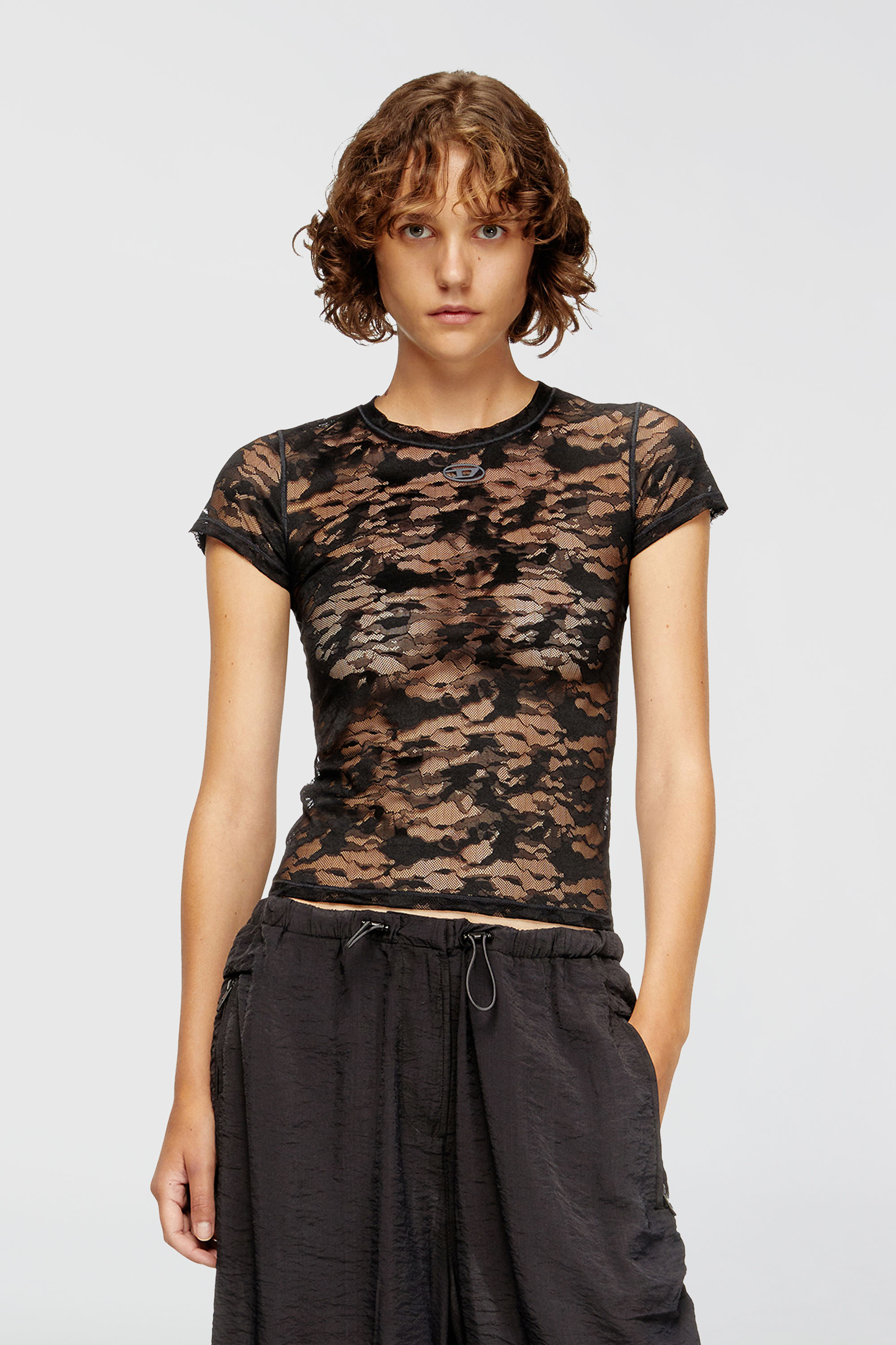 Diesel - KASIA-UTLT, Woman's Camo lace T-shirt in Black - 1