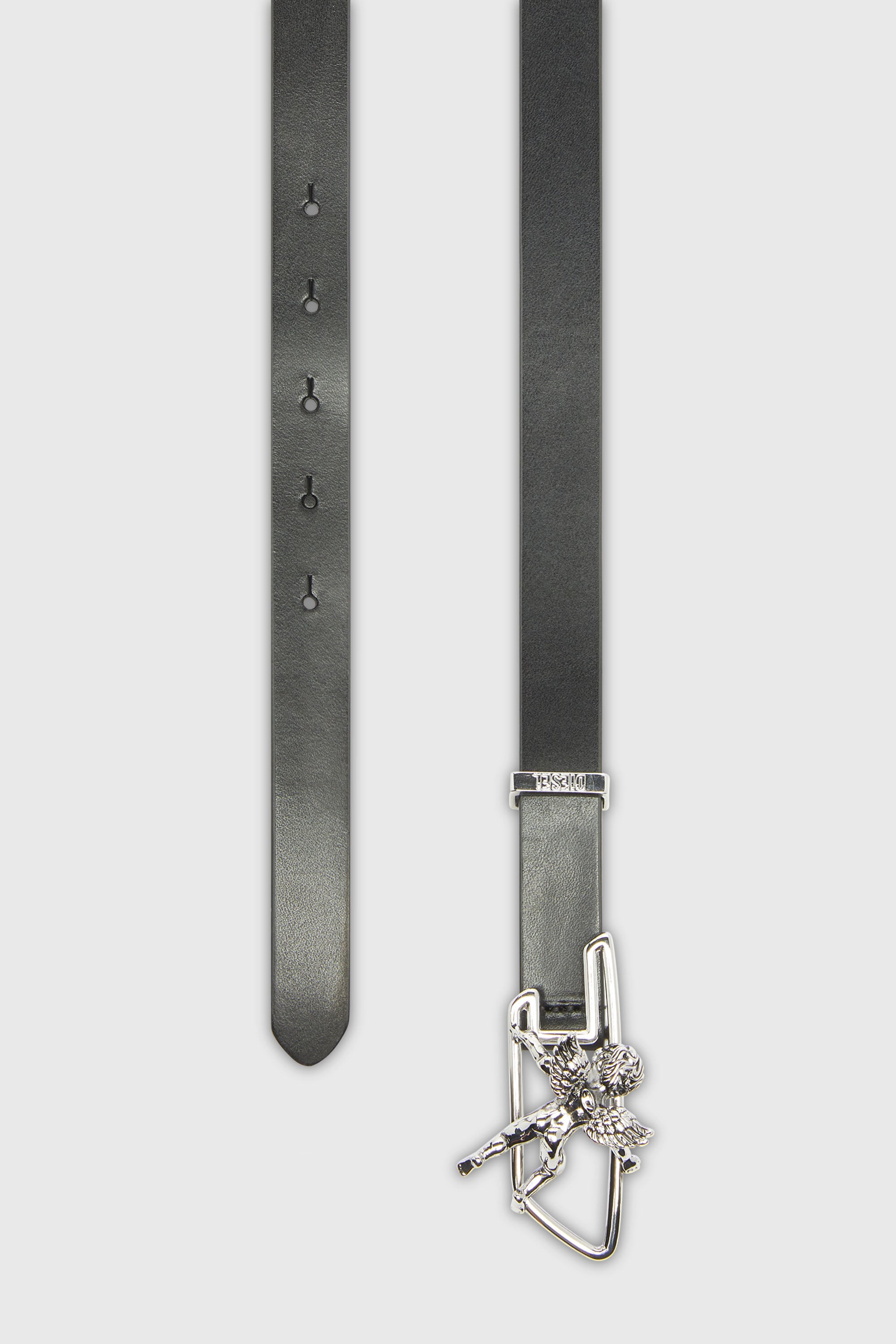 Diesel - B-D LINE W ANGEL 20, Woman's 2cm leather belt with cherub D outline buckle in Black - 2