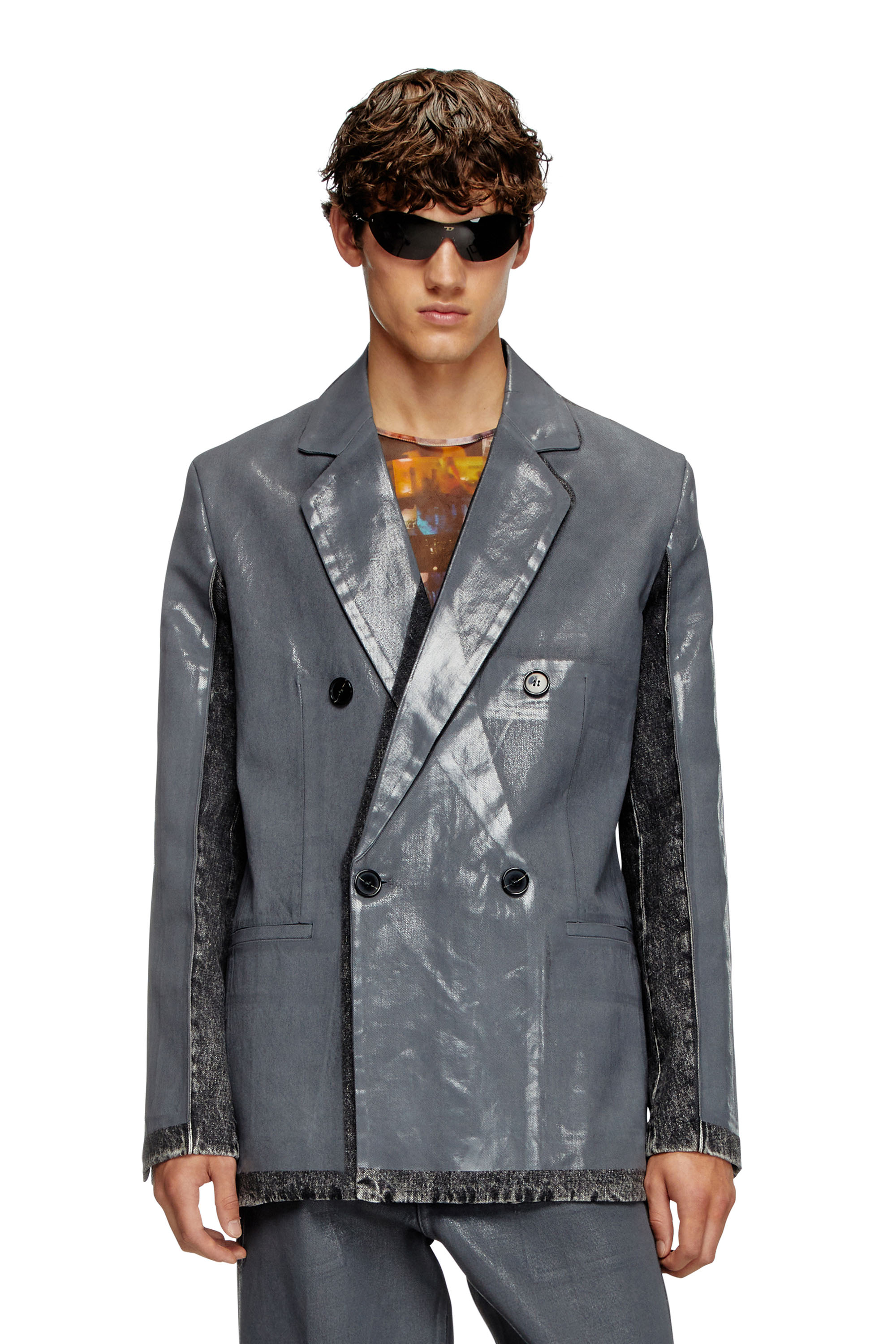 Diesel - D-KOT-FSF, Man's Denim blazer with half coating in Grey - 1