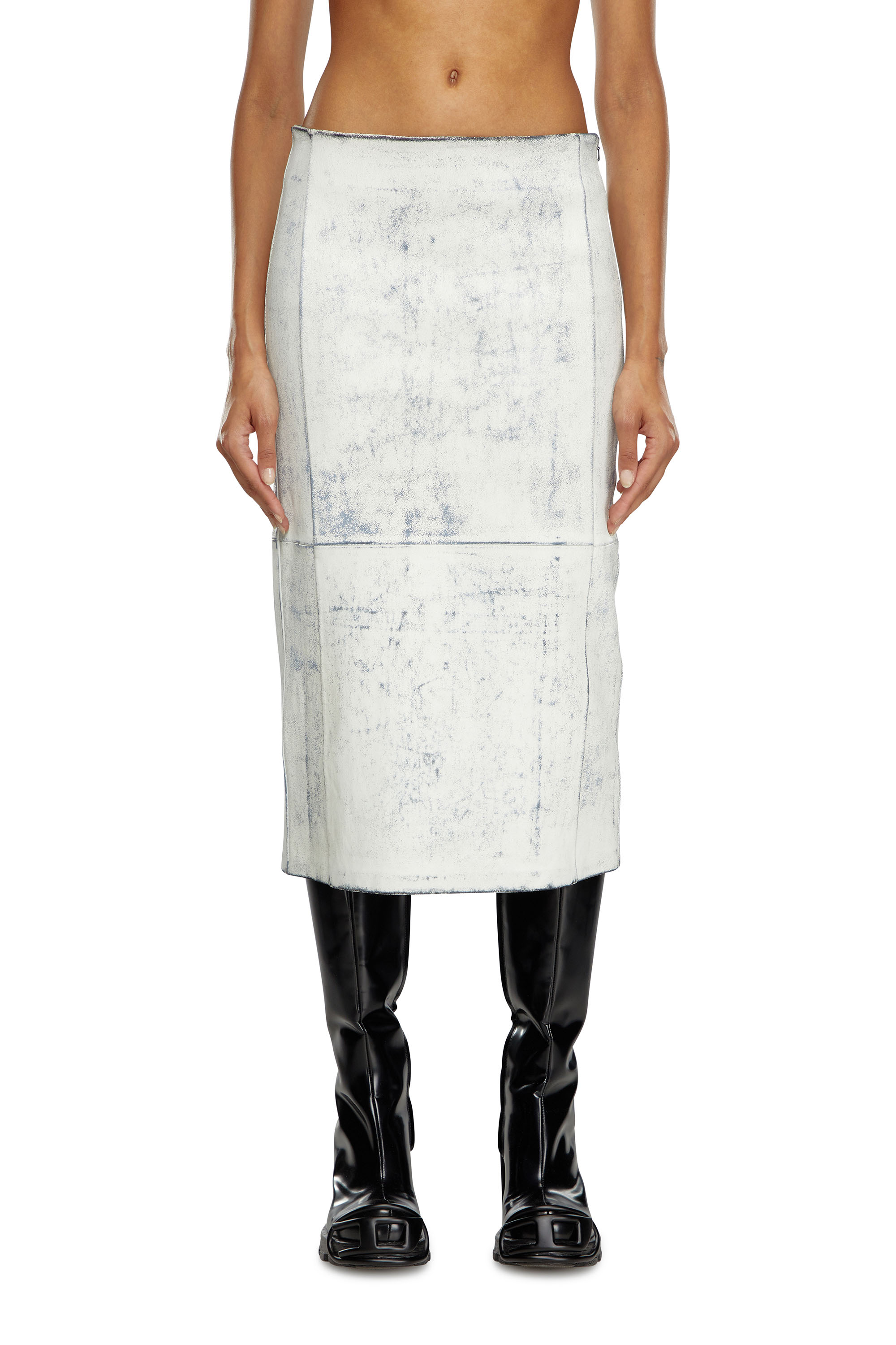 Diesel - L-ILY, Woman's Leather midi skirt with plaster effect in White - 2