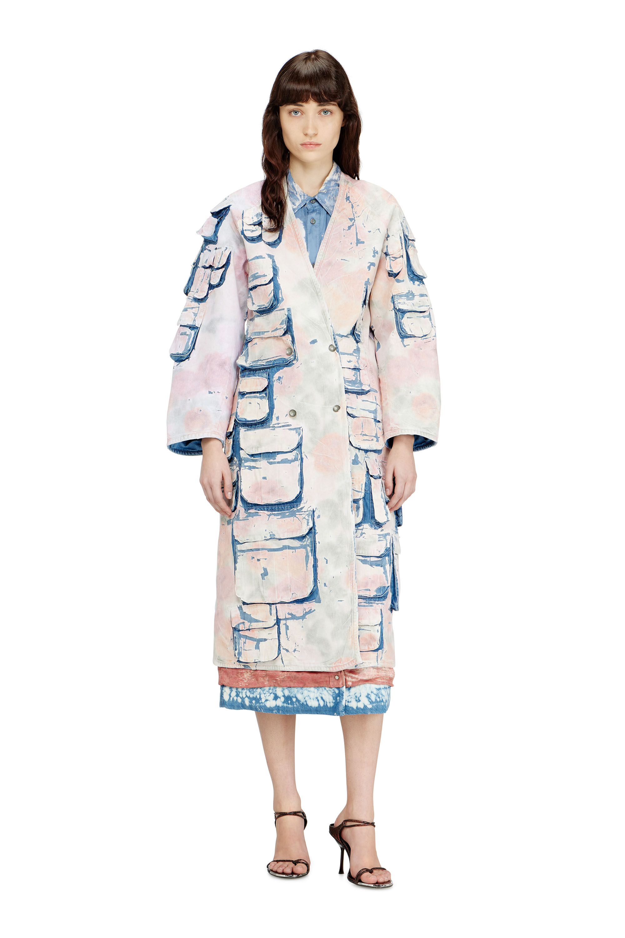 Diesel - DE-SELDOR-FSI, Woman's Denim coat with peel-off check jersey in Blue/Pink - 1